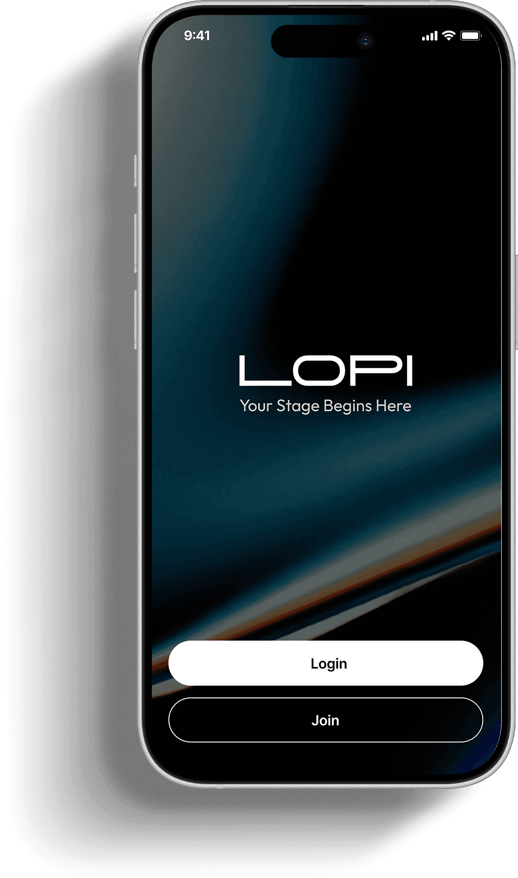 The LOPI app home screen, with log in and sign up buttons