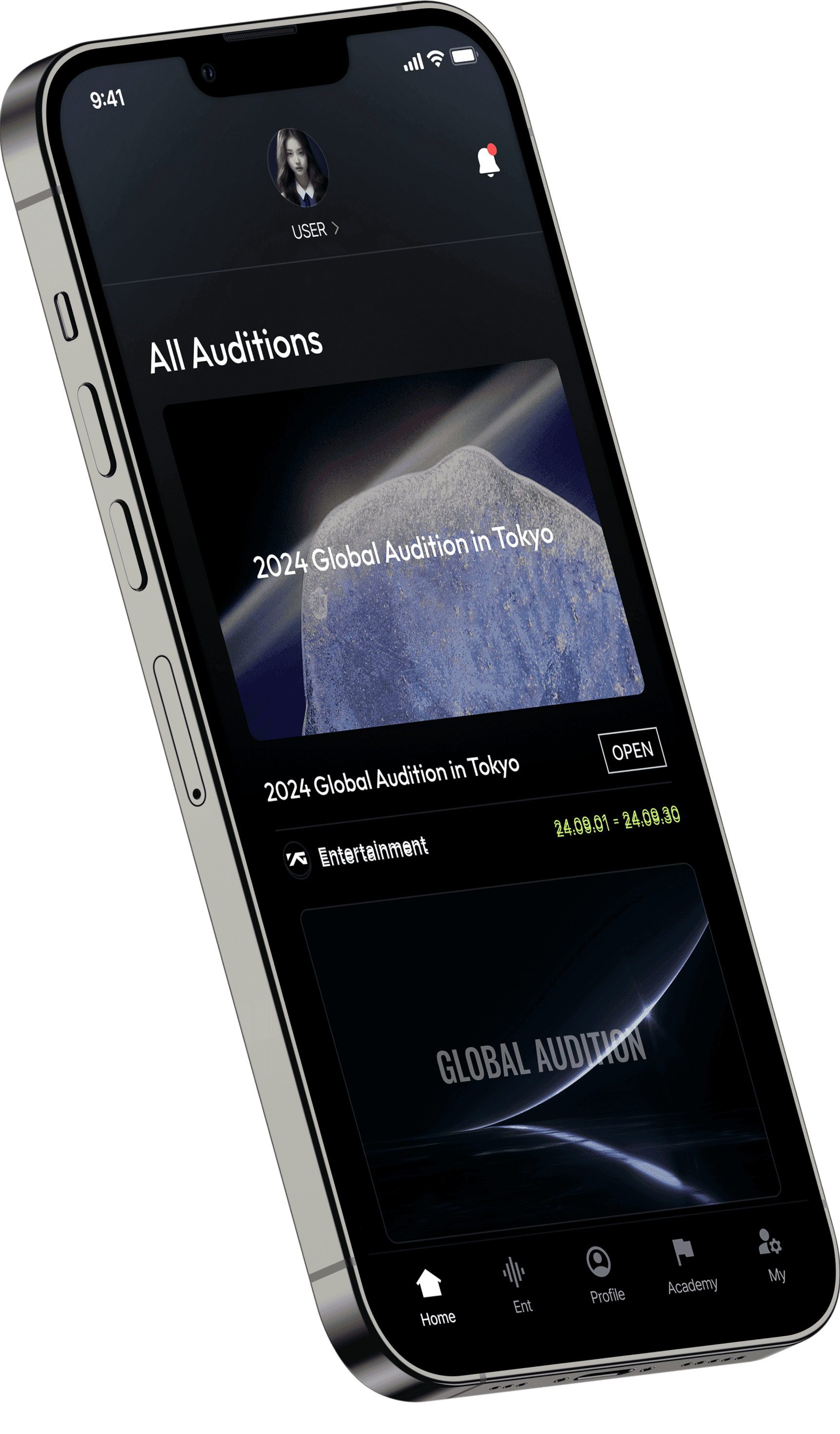 The LOPI app audition list screen